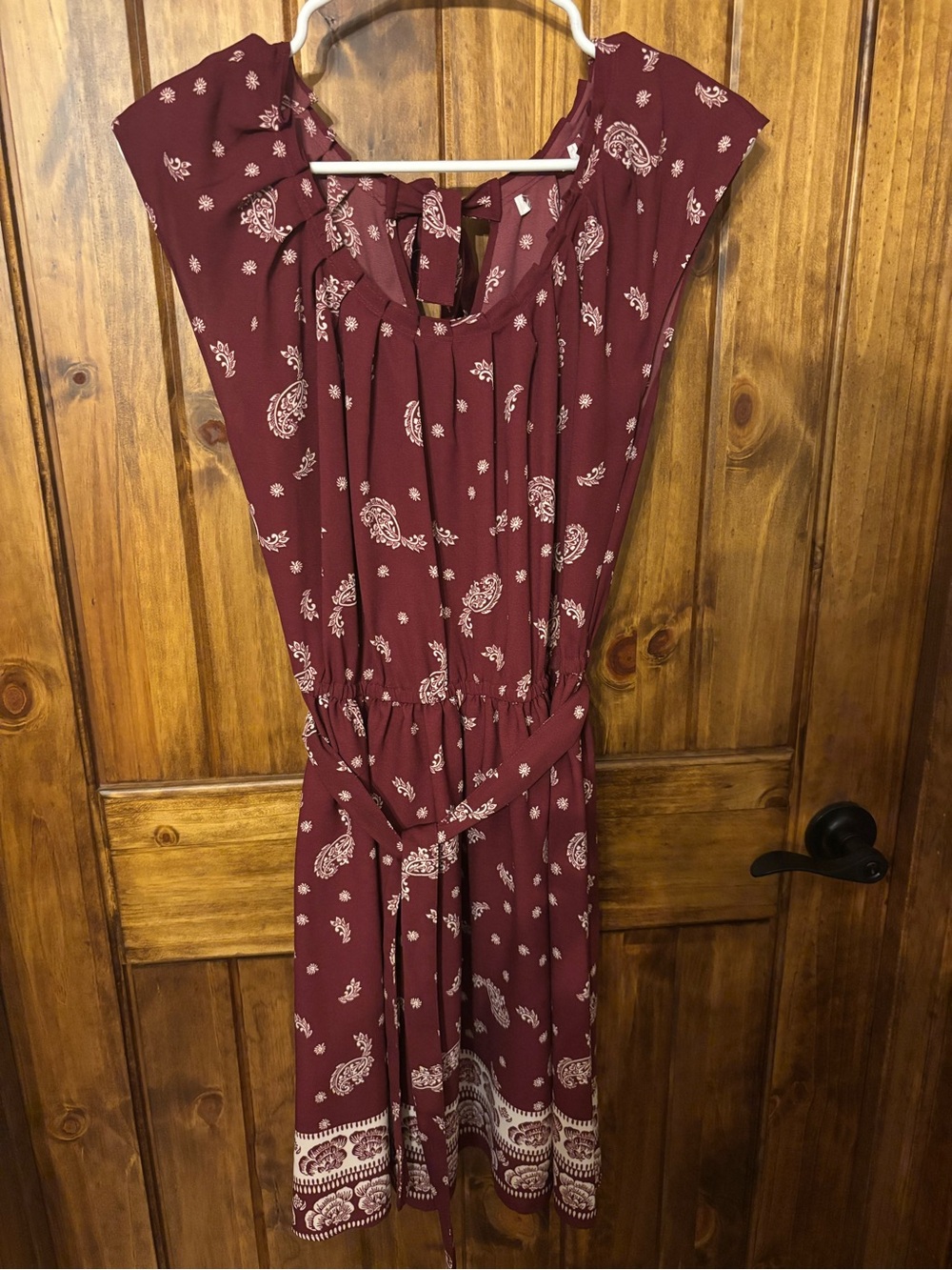LC Lauren Conrad Maroon Paisley Tie-Front Midi Dress